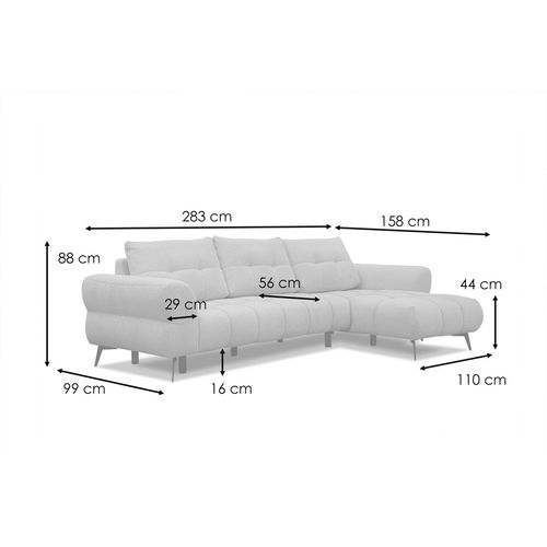 Canapé D'angle 4 Places Salvini, Tissu Gris Foncé
