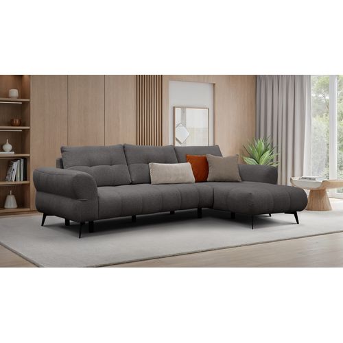 Canapé D'angle 4 Places Salvini, Tissu Gris Foncé