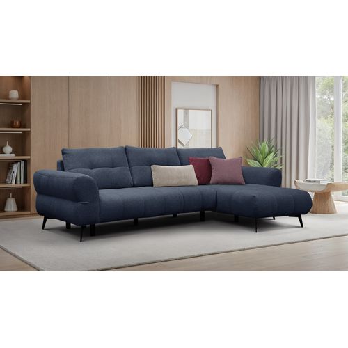Canapé D'angle 4 Places Salvini, Tissu Bleu Marine