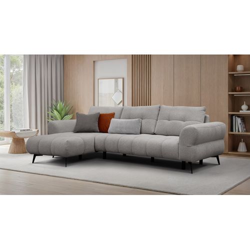 Canapé D'angle 4 Places Salvini, Tissu Gris Chaud