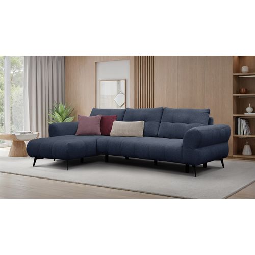 Canapé D'angle 4 Places Salvini, Tissu Bleu Marine