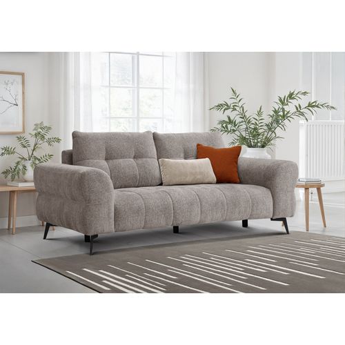 Canapé 3 Places Salvini, Tissu Beige Foncé