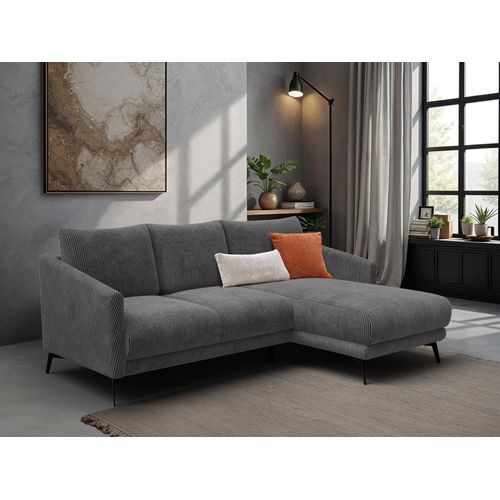 Canapé D'angle Droit 3 Places Vilt, Tissu Gris Foncé