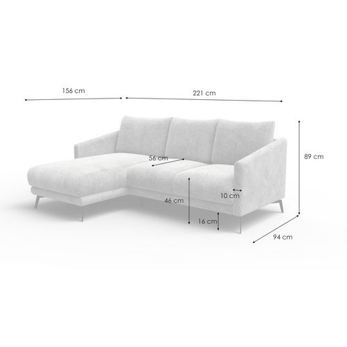 Canapé D'angle Gauche 3 Places Vilt, Tissu Gris Clair