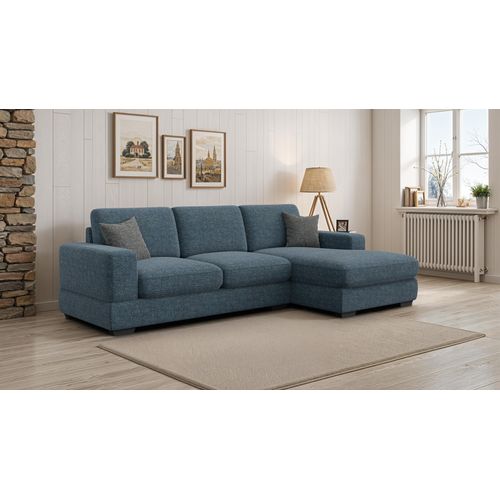 Canapé D'angle Droit 4 Places Otto, Tissu Bleu Marine