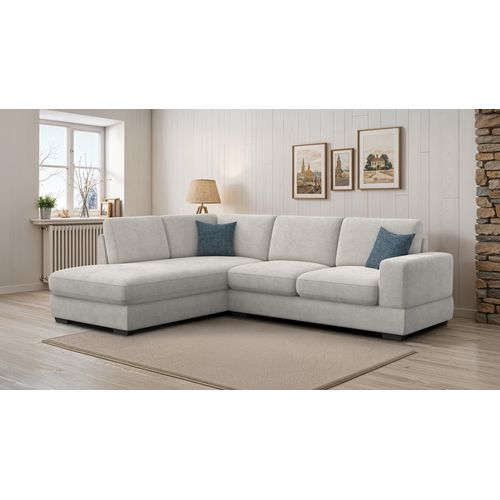 Canapé D'angle Gauche 5 Places Otto, Tissu Crème