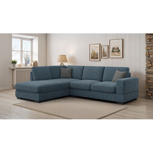Canapé D'angle Gauche 5 Places Otto, Tissu Bleu Marine