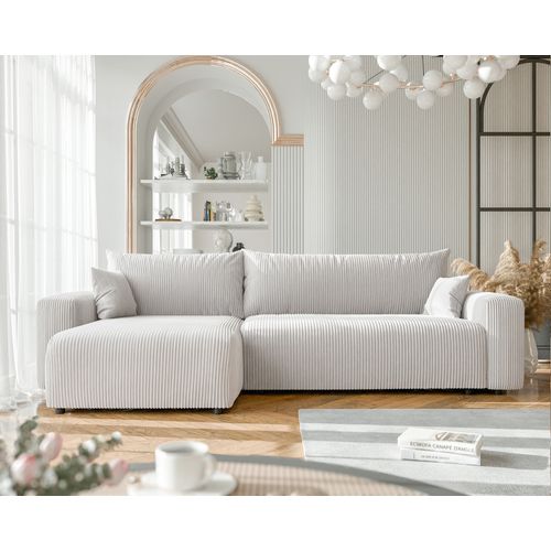 Canapé D'angle Réversible Piano XL - 5 Places - Convertible - Tissu Velours Cotelé - Crème - Canapé BUT