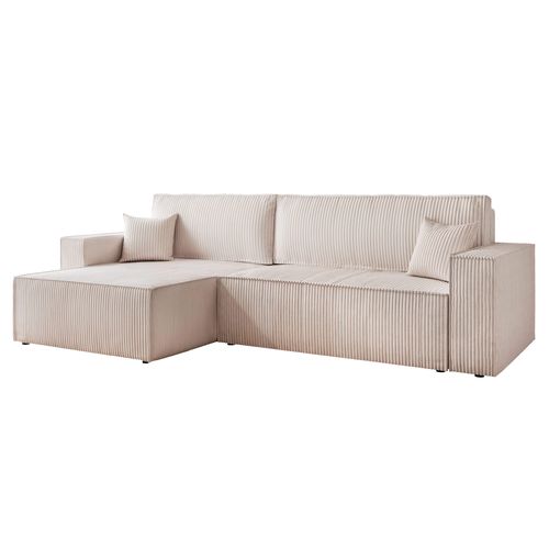 Canapé D'angle Réversible Paris XL - 5 Places - Convertible - Tissu Velours Cotelé - Crème - Canapé BUT