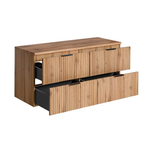 Meuble De Salle De Bain Suspendu Sous Double Vasque Avec Plan Adel Chêne 120 Cm