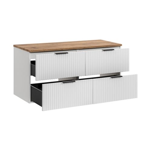 Meuble De Salle De Bain Suspendu Sous Double Vasque Adel Blanc Avec Plan Chêne 120 Cm