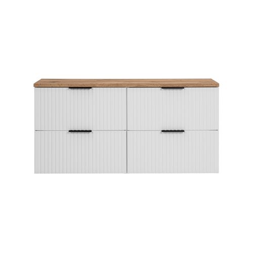 Meuble De Salle De Bain Suspendu Sous Double Vasque Adel Blanc Avec Plan Chêne 120 Cm