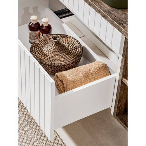 Meuble Sous Vasque à Suspendre Iconic Blanc 60 Cm Avec Le Plan Chêne Et Vasque Smile