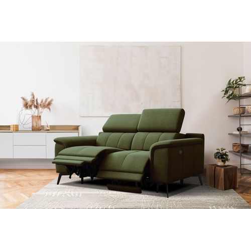 Canapé Droit Avec 2 Relax Électriques Tissu Olive - Fiero