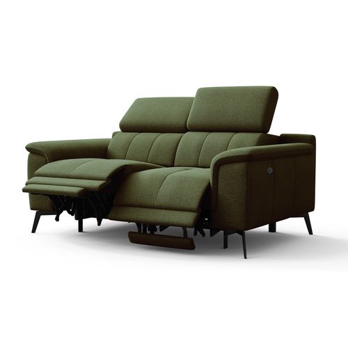 Canapé Droit Avec 2 Relax Électriques Tissu Olive - Fiero