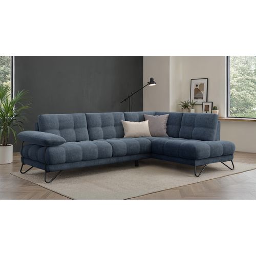 Bubbara Canapé D’angle 5 Places Gauche, Bleu Marine