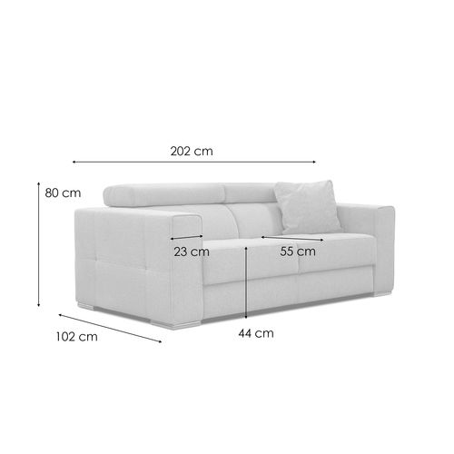 Canapé 3 Places Quartz, Tissu Gris Foncé