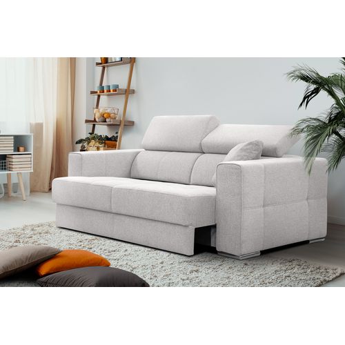 Canapé 3 Places Quartz Avec Siège Extensible Et Appuis-tête Réglables, Tissu Crème