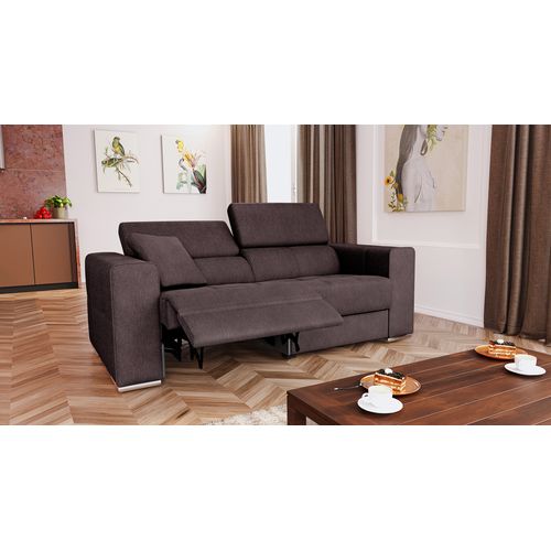 Canapé 3 Places Avec 1 Relax Électrique Tissu Brun Foncé - Quartz