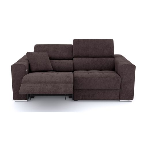 Canapé 3 Places Avec 1 Relax Électrique Tissu Brun Foncé - Quartz