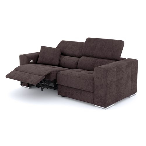 Canapé 3 Places Avec 1 Relax Électrique Tissu Brun Foncé - Quartz