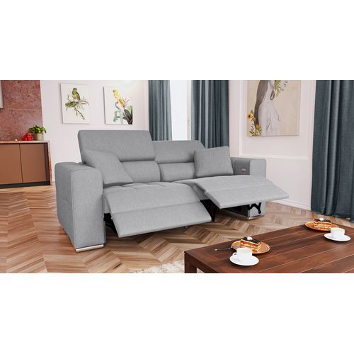 Canapé 3 Places Quartz Avec 2 Relax Électriques, Tissu Gris Clair