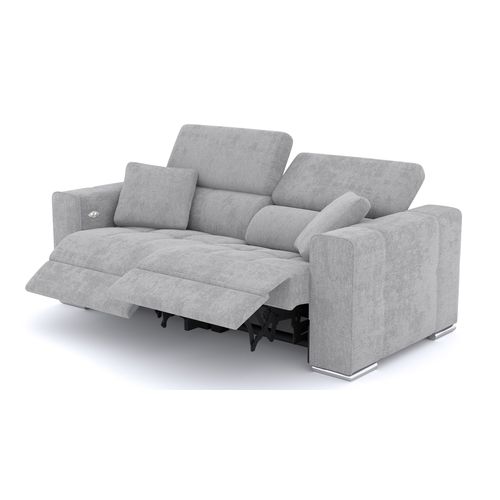 Canapé 3 Places Quartz Avec 2 Relax Électriques, Tissu Gris Clair
