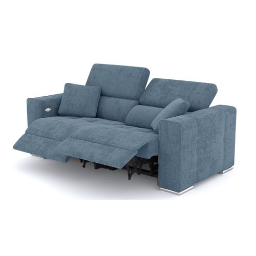 Canapé 3 Places Quartz Avec 2 Relax Électriques, Tissu Bleu