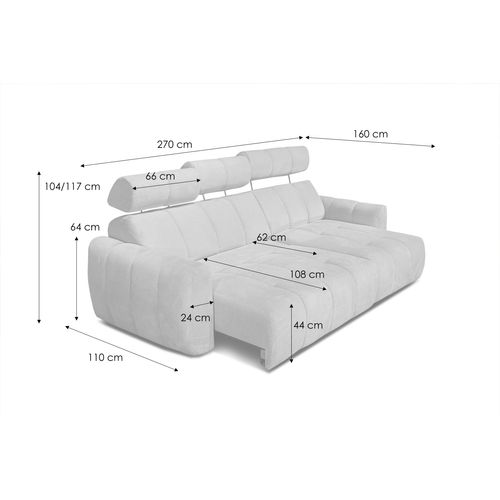 Kimi Canapé D'angle Droit 3 Places, Assise Coulissante, Têtières Réglables; Beige