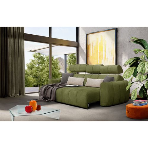 Kimi Canapé D'angle 3 Places, Côté Gauche, Assise Coulissante, Têtières Réglables; Vert Olive