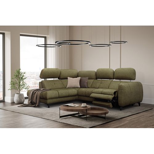 Sven Canapé D’angle 4 Places, 1 Relax, Appuie-tête Réglables, Olive