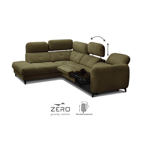 Sven Canapé D’angle 4 Places, 1 Relax, Appuie-tête Réglables, Olive