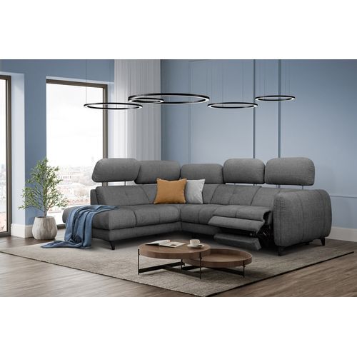 Sven Canapé D’angle 4 Places, 1 Relax, Appuie-tête Réglables, Gris Foncé