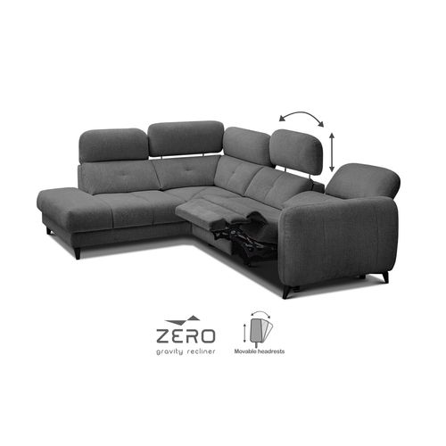 Sven Canapé D’angle 4 Places, 1 Relax, Appuie-tête Réglables, Gris Foncé
