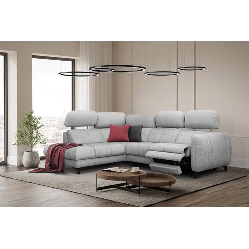 Sven Canapé D’angle 4 Places, 1 Relax, Appuie-tête Réglables, Gris Clair