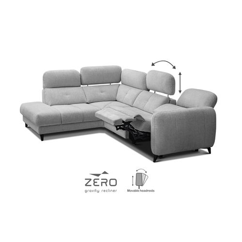 Sven Canapé D’angle 4 Places, 1 Relax, Appuie-tête Réglables, Gris Clair