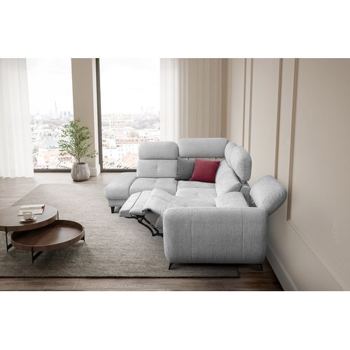 Sven Canapé D’angle 4 Places, 1 Relax, Appuie-tête Réglables, Gris Clair