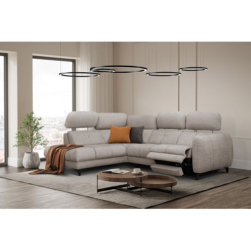 Sven Canapé D’angle 4 Places, 1 Relax, Appuie-tête Réglables, Beige