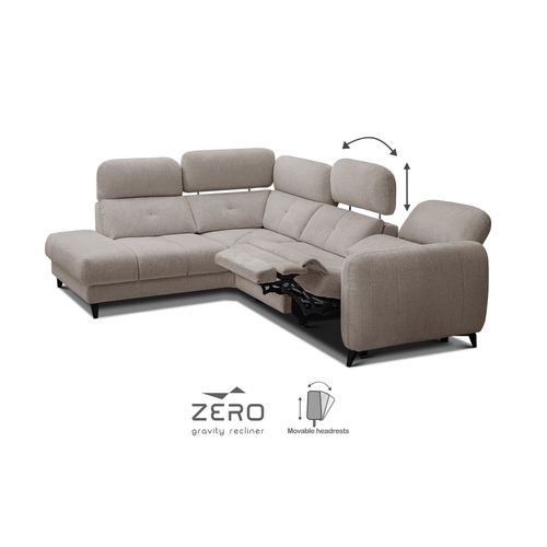 Sven Canapé D’angle 4 Places, 1 Relax, Appuie-tête Réglables, Beige