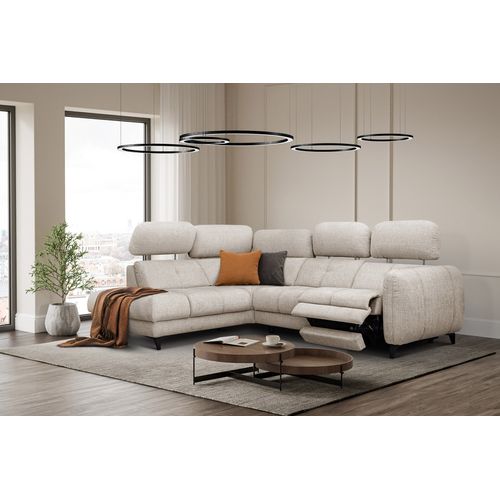 Sven Canapé D’angle 4 Places, 1 Relax, Appuie-tête Réglables, Crème