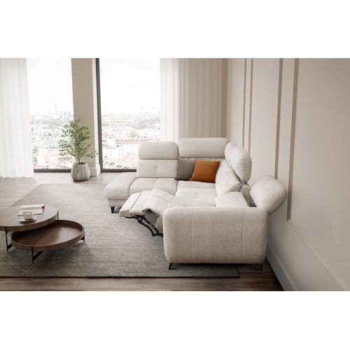 Sven Canapé D’angle 4 Places, 1 Relax, Appuie-tête Réglables, Crème