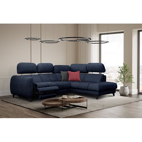 Sven Canapé D’angle 4 Places, 1 Relax, Appuie-tête Réglables, Bleu Marine