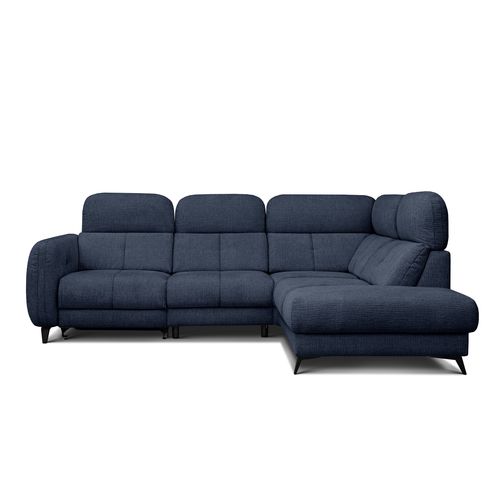Sven Canapé D’angle 4 Places, 1 Relax, Appuie-tête Réglables, Bleu Marine
