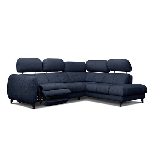 Sven Canapé D’angle 4 Places, 1 Relax, Appuie-tête Réglables, Bleu Marine