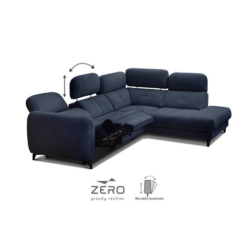 Sven Canapé D’angle 4 Places, 1 Relax, Appuie-tête Réglables, Bleu Marine