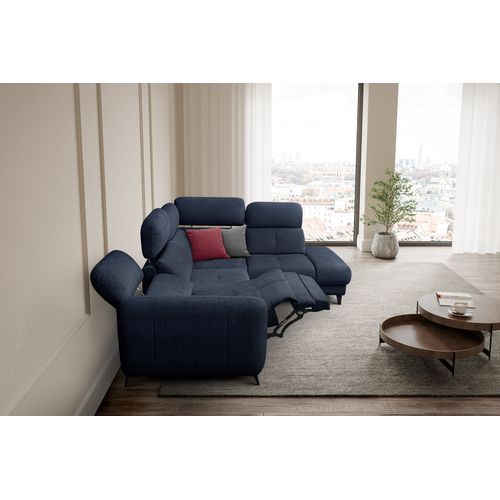 Sven Canapé D’angle 4 Places, 1 Relax, Appuie-tête Réglables, Bleu Marine