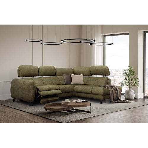 Sven Canapé D’angle 4 Places, 1 Relax, Appuie-tête Réglables, Olive