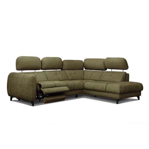 Sven Canapé D’angle 4 Places, 1 Relax, Appuie-tête Réglables, Olive