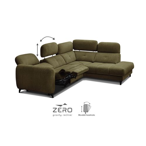 Sven Canapé D’angle 4 Places, 1 Relax, Appuie-tête Réglables, Olive