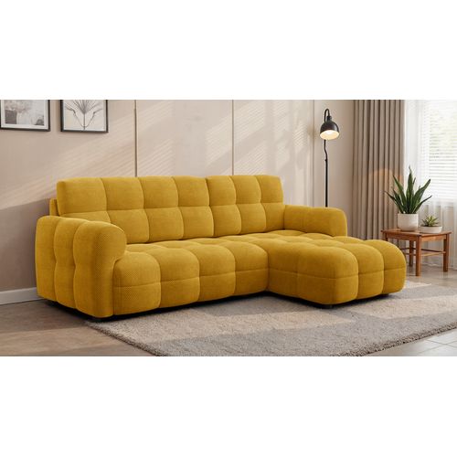 Canapé D'angle Droit 3 Places Mellow, Tissu Jaune
